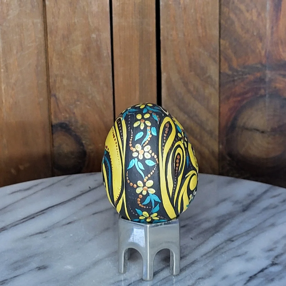 Handcrafted Yellow and Blue Decorative Egg - Picture 5 of 10
